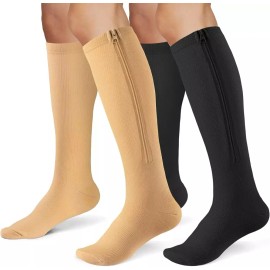 여성 및 남성용 지퍼 압박 양말 2켤레 15-20mmhg 밀폐 발가락 스타킹은 운동 달리기 하이킹에 가장 [Large-X-Large] Women’s and Men’s Zipper Compression Socks 2 Pairs 15-20mmHg Sealed Toe Stockings for Exercise Running Hiking [Large-X-Large]