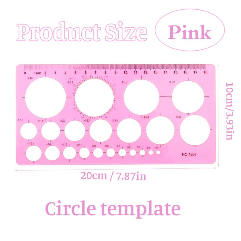 LOKUNN Circle Template for Drawing, Pink Ruler Quilling Tool, Round