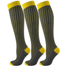 Mysocks 3 Pairs Men Women Knee High Socks Multicolour Ribbed,Combed Cotton Seamless Toe, Anthracite Yellow, Size 4-7