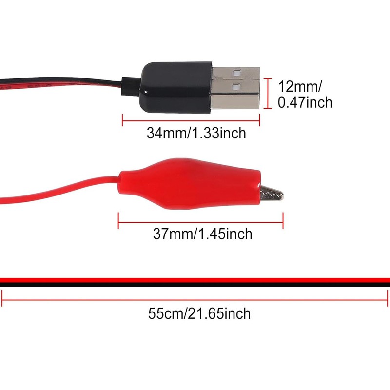 8PCS USB to Alligator Clip Adapter Cable Male USB to