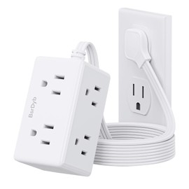 BsrDyb 6Ft Flat Plug Small Power Strip,3-Side White Extension Cord with 6 Wide Outlets Extender,No Surge Protector,Cruise Ship Essentials,Multi Plug for College Dorm Home Office Travel,Wall Mount,ETL Listed