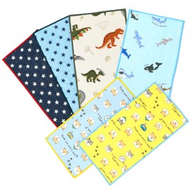 Kids Half Handkerchief, Set of 6, Made in Japan, 100% Cotton, Fluffy, 6-ply Gauze, Boys and Girls, Gauze, Handkerchief, Hanky, Children, Cute Pattern, Half Size, Kindergarten, Nursery School, Entrance