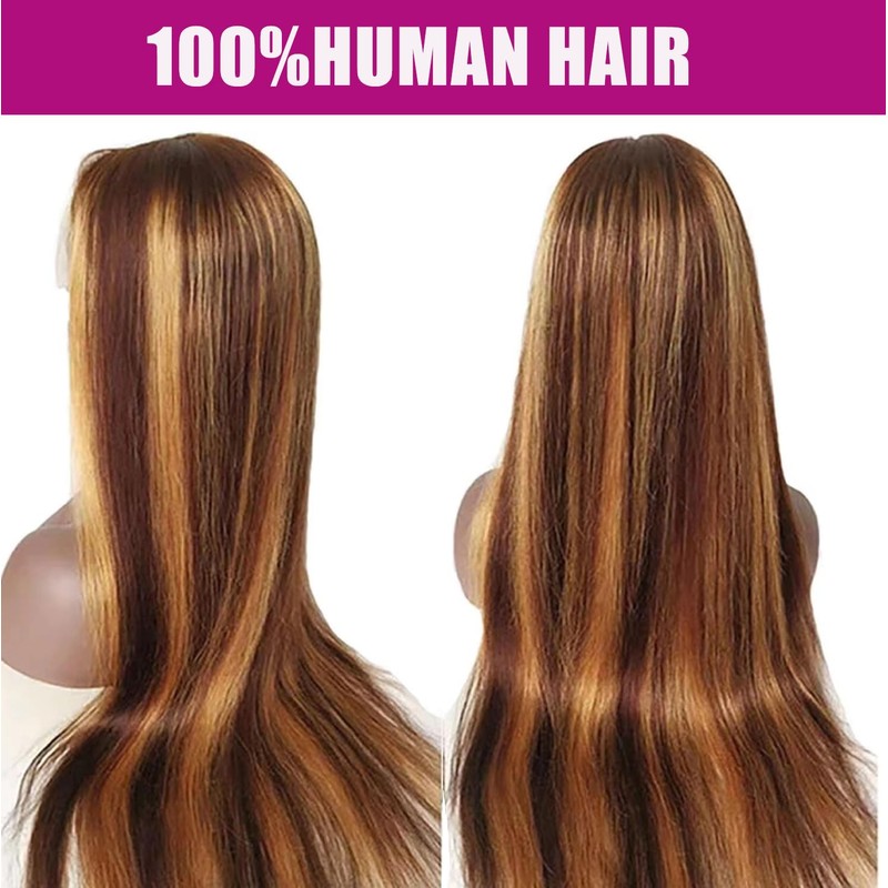 XUANCAILE Ombre Highlight Lace Front Wig Human Hair 180% Density