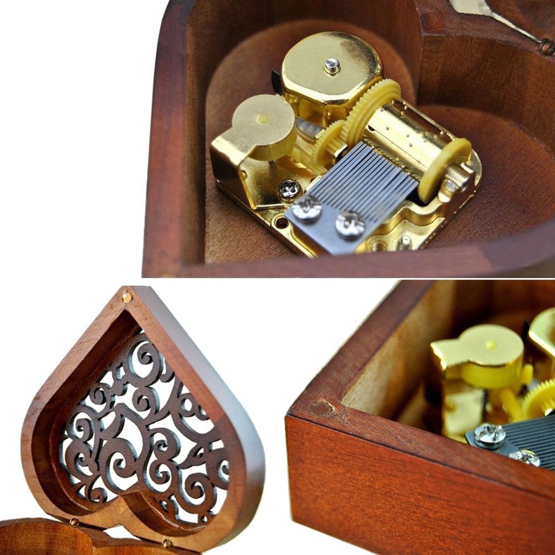 Antique Engraved Wooden Wind-Up Musical Box,Edelweiss Musical Box,with Gold-Plating Movement