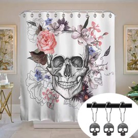 ZILucky Set of 12 Sugar Skull Shower Curtain Hooks Decorative Home Bathroom Stainless Steel Rustproof Skeletons Shower Curtain Rings Decor Accessories (Silver)