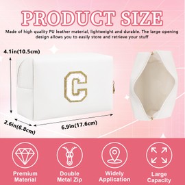 Bolsa de maquillaje con parche inicial personalizada, bolsa de chenilla con cierre, Color1-Blanco-C