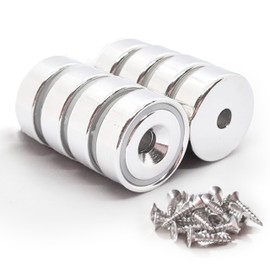 packivo Extra Strong Neodymium Ring Magnets with Hole 20 mm Diameter - Black, Screwable, Round Magnets with Thread for Wall Mounting, Home, Kitchen, DIY, Office (20 mm, Pack of 8)