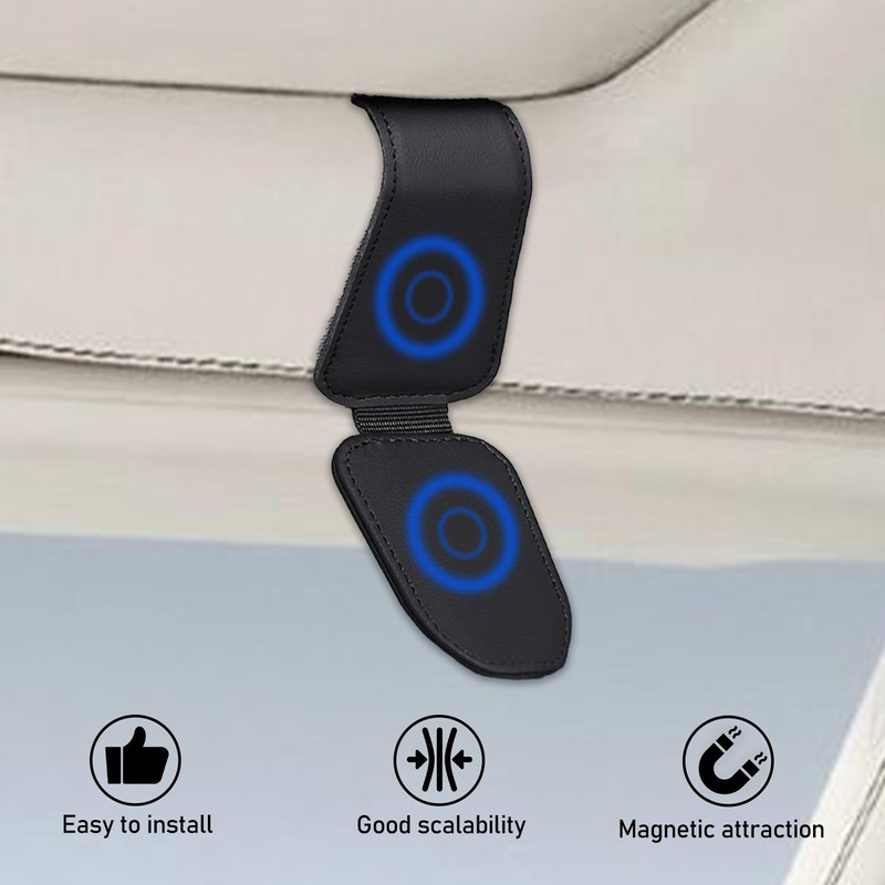 Glasses Holder for Car Sun Visor, Leather Sunglasses Holder with