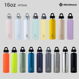 REVOMAX Carbonated Vacuum Insulated Bottle, 16 oz, 16.5 fl oz (473 ml), 18 Hours Hot for 18 Hours, Cold for 36 Hours (Soft Lavender)