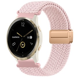 18mm Braided Nylon Bands for Garmin Venu 3S / Venu 2S / Vivoactive 4S / Vivomove 3S / Forerunner 265s Watch Bands, Quick Release Braided Stretchy Nylon Replacement Wristband Strap for Garmin Forerunner 255s/265s Bands Women Men (Pink)