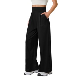 Womens Wide Leg Yoga Pants High Waist Loose Stretch Causal Lounge Workout Gym Trousers with Pockets Black