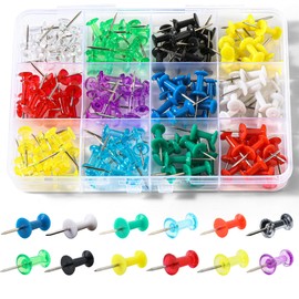 Hudinsun 12 Colors 150 Pcs Push Pins, Standard Thumb Tacks Steel Point and Plastic Head, Push Pins for Bulletin Board, Cork Board and Wall