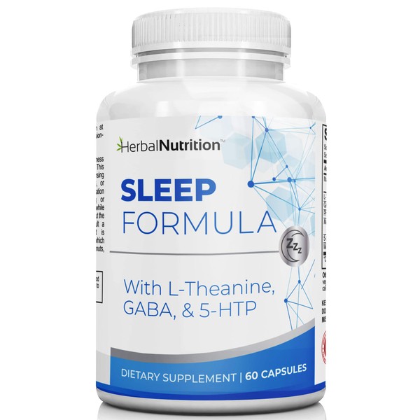 Herbal Nutrition Sleep Support Supplement Sleep Formula is a Multi-Ingredient Sleep Supplement with Melatonin, GABA, L-Theanine, and More, Sleep Like You are on Cloud 9! One 60 Ct Bottle