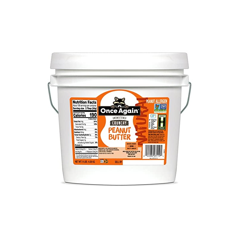 Once Again Natural, Crunchy Peanut Butter, 9lb Bucket (same as