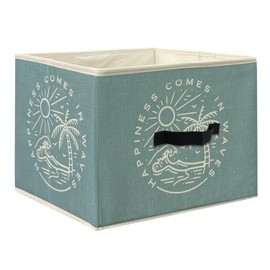 Knibeo Blue Tropical Coastal Beach Fabric Storage Bins for Shelves Closet, Happiness Comes in Waves Beachy Collapsible Cube Baskets Organizer for Clothes Books Toys