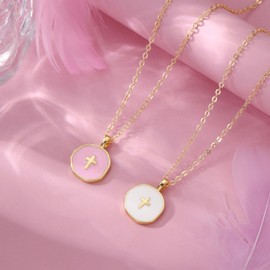 GINAZL Small Pink Cross Necklace, Baptism Party Favors Best Baptism Gifts for Women Baptism Gifts