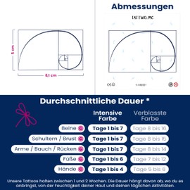 Tattwo.me Temporary Tattoos for Adults and Children 2 Weeks Waterproof - Fibonacci Sequence - Vegetable Ink - EU Cosmetic Certificate - (M0081)