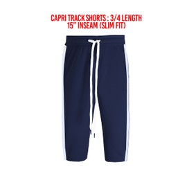 SCREENSHOT-C91700 Men Athletic Sportswear Gym Fitness Active Workout 15.5" Inseam Capri 3/4 Length Track Pants-Navy/Wh-Medium