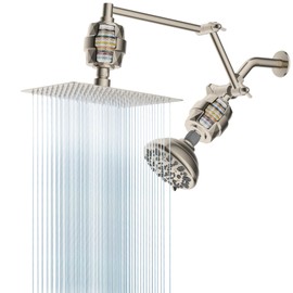 Metal Rain Filtered Shower Head Combo, 10" High Pressure Rainfall/Handheld Shower Head with 7-Setting Fixed Shower, 16" Adjustable Shower Extension Arm, 20 Stages Shower Filter, Brushed Nickel