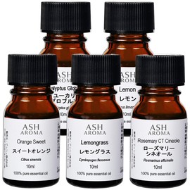 ASH Essential Oil D. Starter 10ml x 5pcs (Sweet Orange, Eucalyptus, Lemon, Lemongrass, Rosemary) AEAJ Certified Essential Oils