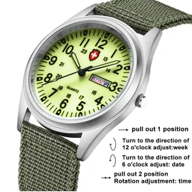 Gosasa Unisex Military Watches Sport Textile Nylon Strap Stylish Men Watch Luminous Fashion Watches Analog Display Quartz Waterproof Casual Wristwatch