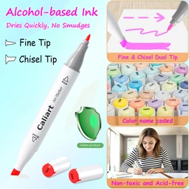 Caliart 121 Colors Alcohol Based Markers, Dual Tip Art Marker Set Chisel & Fine, Permanent Colored Pens for Adults Coloring Book Artists Sketch Illustration Drawing Supplies Gifts