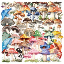 50pcs Mushroom PET Transparent Stickers for Kids Waterproof Retro Mushroom Deals,Nature Plant Stickers for Kids Teens Adults, Scrapbooking,Junk Journal, Journaling, Planner (MushPET)