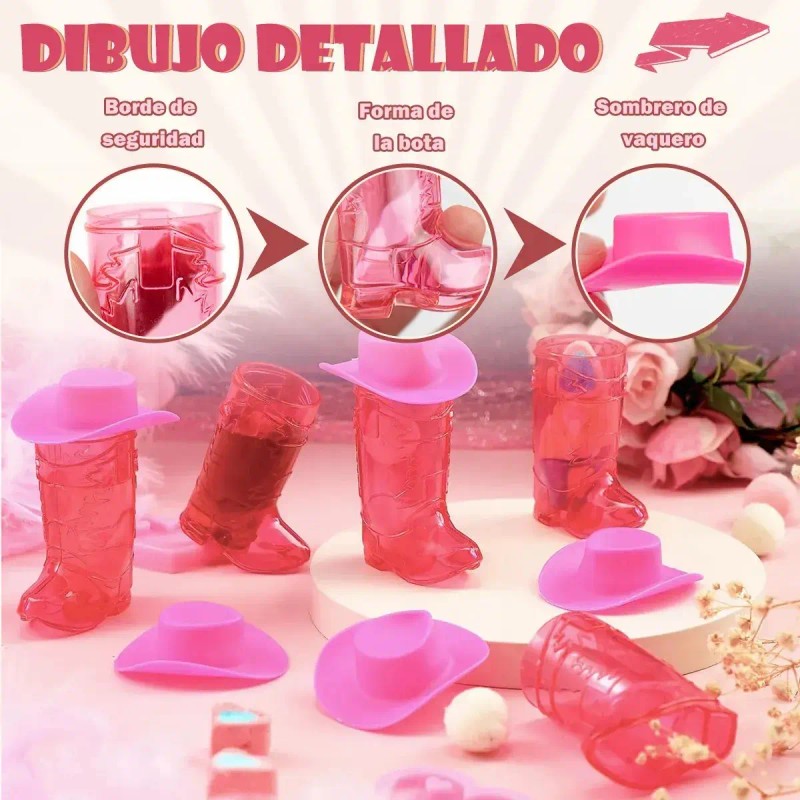 40pcs Vasitos Botas Vaqueras Con Sombrero 1 Oz Para Fiesta