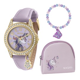 Tikkers Girl's Purple Unicorn and Butterfly Watch, Bracelet and Purse Gift Set