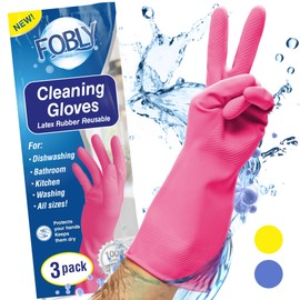Rubber Cleaning Gloves Medium 3 Pairs - Reusable Gloves for Washing Dishes - Dish Gloves Medium - Kitchen Gloves for Washing Dishes - Rubber Gloves Cleaning Dish Washing Gloves Pink Dishwashing Glove