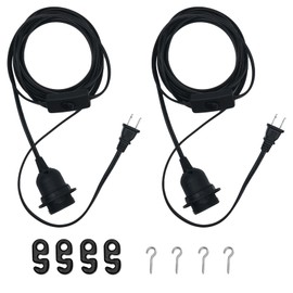 AdiyZ Pendant Light Cord - 20 Feet Hanging Light Bulb with Plug in Cord - 2 Pack Lamp Cord E26 Light Socket with Wire Black Extension Chandelier Lantern Cable (No Bulb Included)