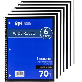 EPI Spiral Notebook, 1 Subject, Wide Ruled Paper, 70 Sheets (Blue, 6)