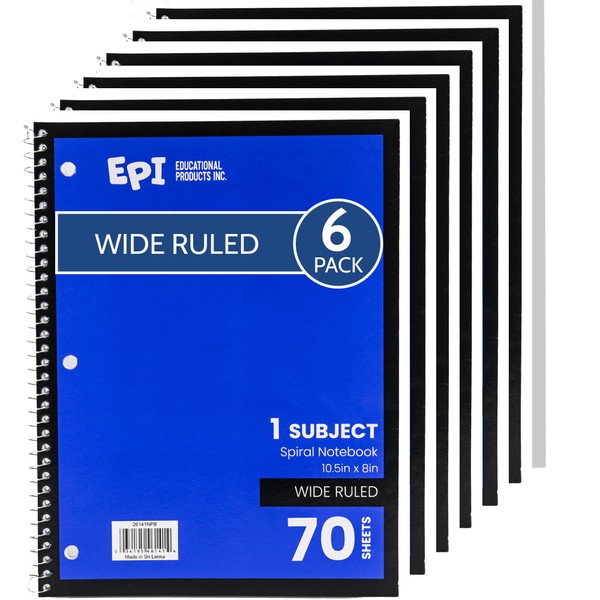 EPI Spiral Notebook, 1 Subject, Wide Ruled Paper, 70 Sheets