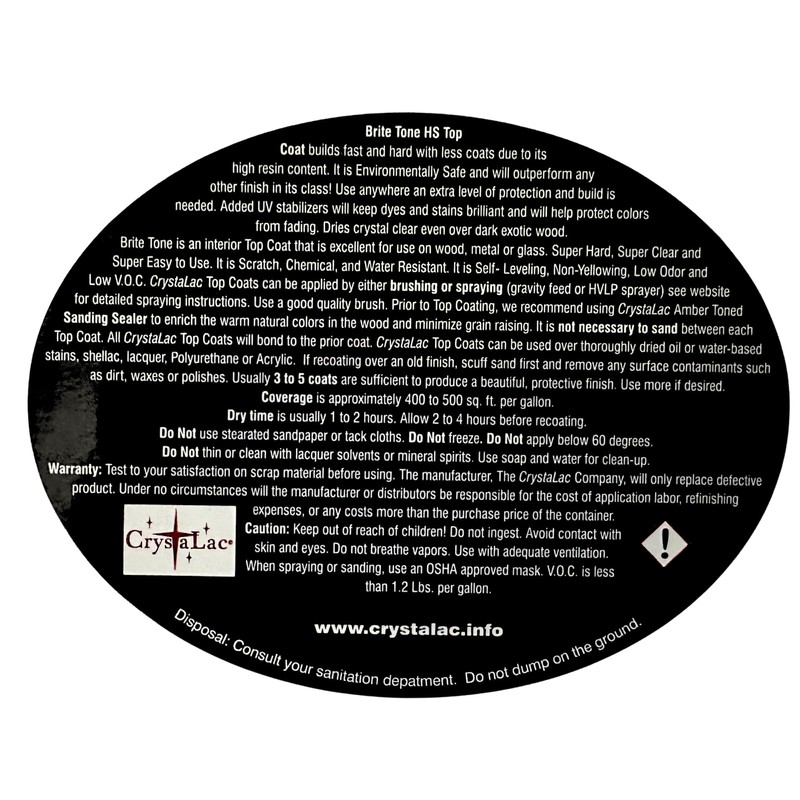 CrystaLac Brite Tone High Solids Polyurethane Instrument Finish 16 oz