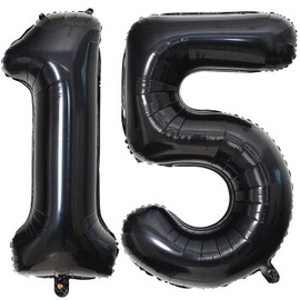 40 Inch Black 15 Number Balloons Giant 15 Balloons Black Birthday Balloons 15th Birthday Anniversary Events Party Decorations Supplies