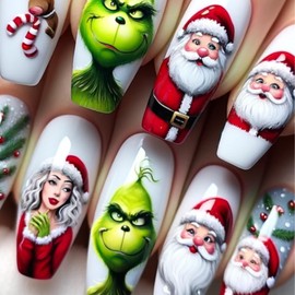 24Pcs Christmas Press on Nails Medium Square Fake Nails Santa Claus Design Xmas Glue on Nails False Nails Winter Acrylic Nails Christmas Artificial Nails Kit