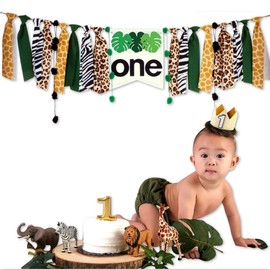 FULL WIN SHOP Handmade Tassel Garland Leopard Leaves Jungle Theme Wild One First Birthday Party Wall Banner for Baby Girls Boys, Safari Birthday Decorations Wild One 1st Birthday High Chair Banner