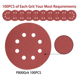 Akjwp 5-Inch 8-Hole Sanding Disc Hook and Loop 800-Grit, Random Orbital Sandpaper for Automotive and Woodworking, 100-Pack…