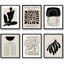 Quzenu Boho Wall Art Mid Century Modern Decor Canvas Prints Set of 6 Black And White Neutral Abstract Boho Wall Decor for Bedroom Living Room Bathroom 8"x10" UNFRAMED