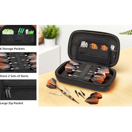 Casemaster Sentinel 6 Dart Case, Holds Extra Accessories, Tips, Shafts and Flights, Compatible with Steel and Soft Tip Darts, Impact & Water Resistant Tactech Shell, Black Zipper