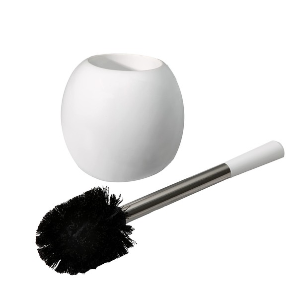 Bath Bliss Ceramic Dome Brush & Holder Set, Decorative, Modern, Freestanding, Heavy Duty Cleaning Toilet-Brushes, (Pack of 1), White