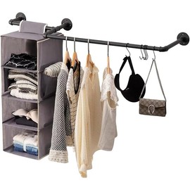Industrial Pipe Clothing Rack Wall Garment Rack with Pipe Clothes Rails, Multi-Purpose Heavy Duty Clothes Hanging Rods Space-Saving Clothes Bar Organizer Closet (wall clothing rack-2 hanging rods) - Style: industrial
