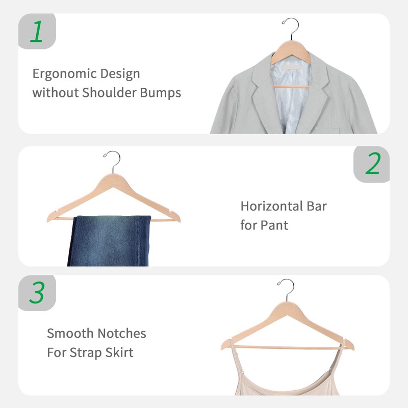 Nature Smile 20 Pack Unfinished Natural Solid Wooden Clothes Hangers