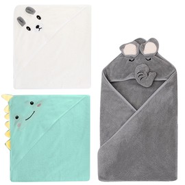 GOMETY Pack of 3 Hooded Towels, 80 x 80 cm, Baby Towel, Hooded Baby Towel, Coral Fleece with Hood, Toddler Bath Towels with Cute Ears, Baby Bath Towels for Baby Bathing 0-3 Years