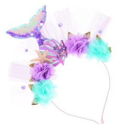 Beaupretty Glitter Mermaid Headband Glitter Mermaid Tail Headband Starfish Tulle Hair Bands Headpiece Under the Sea Hair Accessories Party Supplies for Women Girls