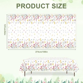 Tinoaly 3pcs Floral Tablecloth, 108x54in Waterproof Wildflower Tablecloth Plastic Flower Table Covers Ideal Decorations for Home Birthday Wedding Picnic Spring Summer Themed Parties