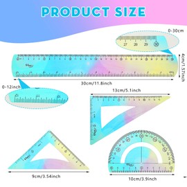 1 Set Flexible Ruler Math Set - Includes Protractor, Triangle Rulers, 12 Inch Straight Ruler, Drafting Geometry Measuring Tool for School, Office, Home Supplies (Gradient Style, Blue)