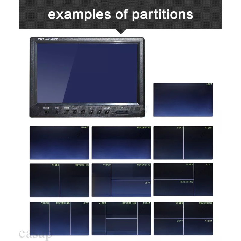 iposter 9" Quad Split Monitor Screen+4x 20M Rear View Backup