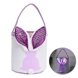 Easter Basket with Handle, Easter Basket Rabbit with LED Light, Easter Decoration Illuminated, Easter Decoration Luminous, Easter Basket Children with Ears for Filling Fabric Modern Crafts Plush Table