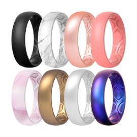 ThunderFit Silicone Wedding Bands Promise Rings for Women, Breathable Air Grooves 5.5mm Width - 1.5mm Thick (Women Bronze, Rose Gold, Galaxy, Silver, Light Pink, Marble, Black, Faint Red - Size 6.5 - 7 (17.3mm))